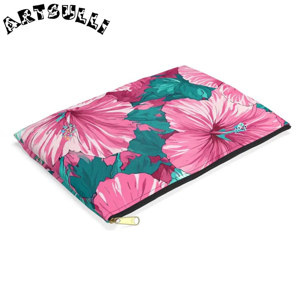 Pink Hibiscus Floral Aloha Accessory Pouch, Artsulli - Art is Long, Life is Short, Bags, , , , , , , 