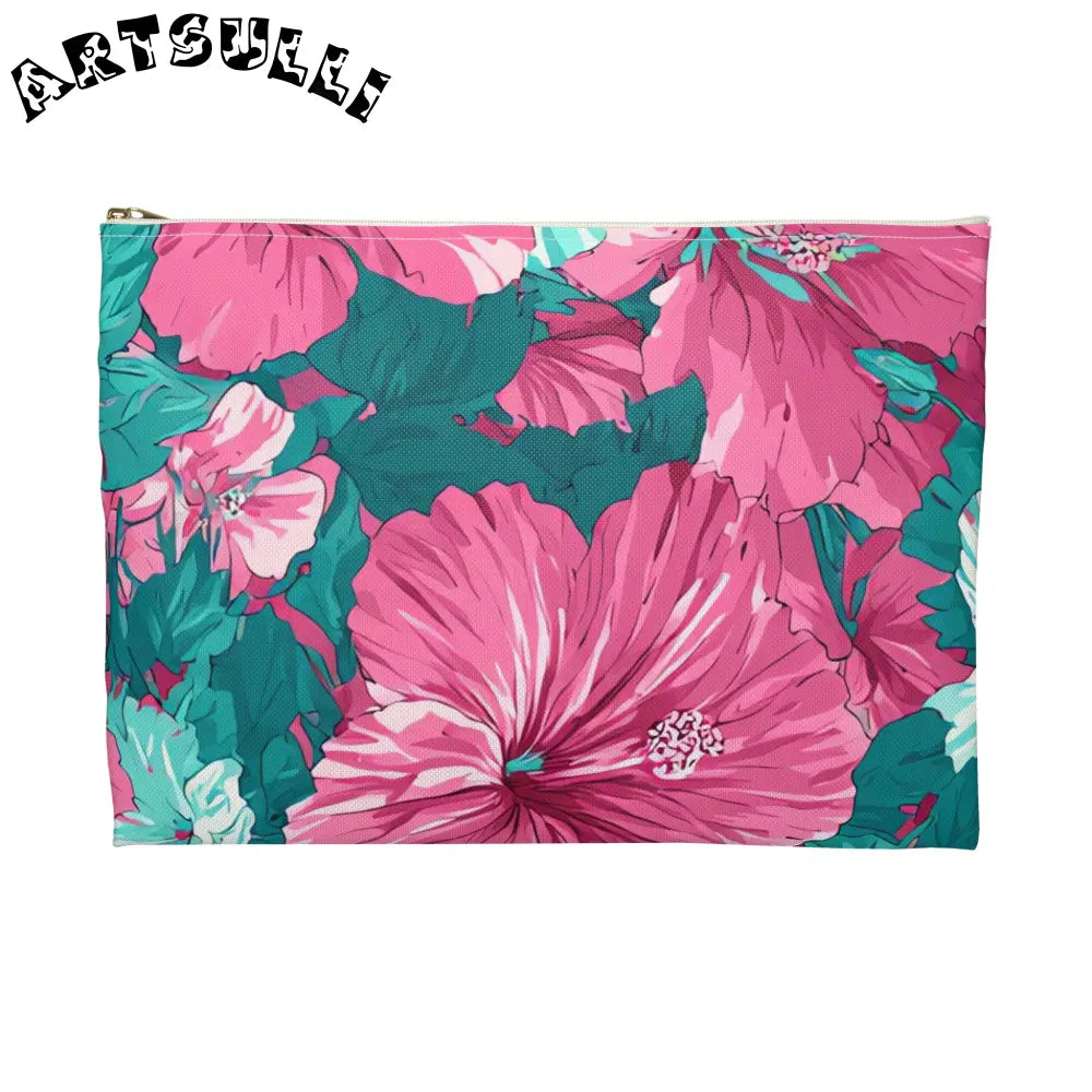Pink Hibiscus Floral Aloha Accessory Pouch, Artsulli - Art is Long, Life is Short, Bags, , , , , , , 