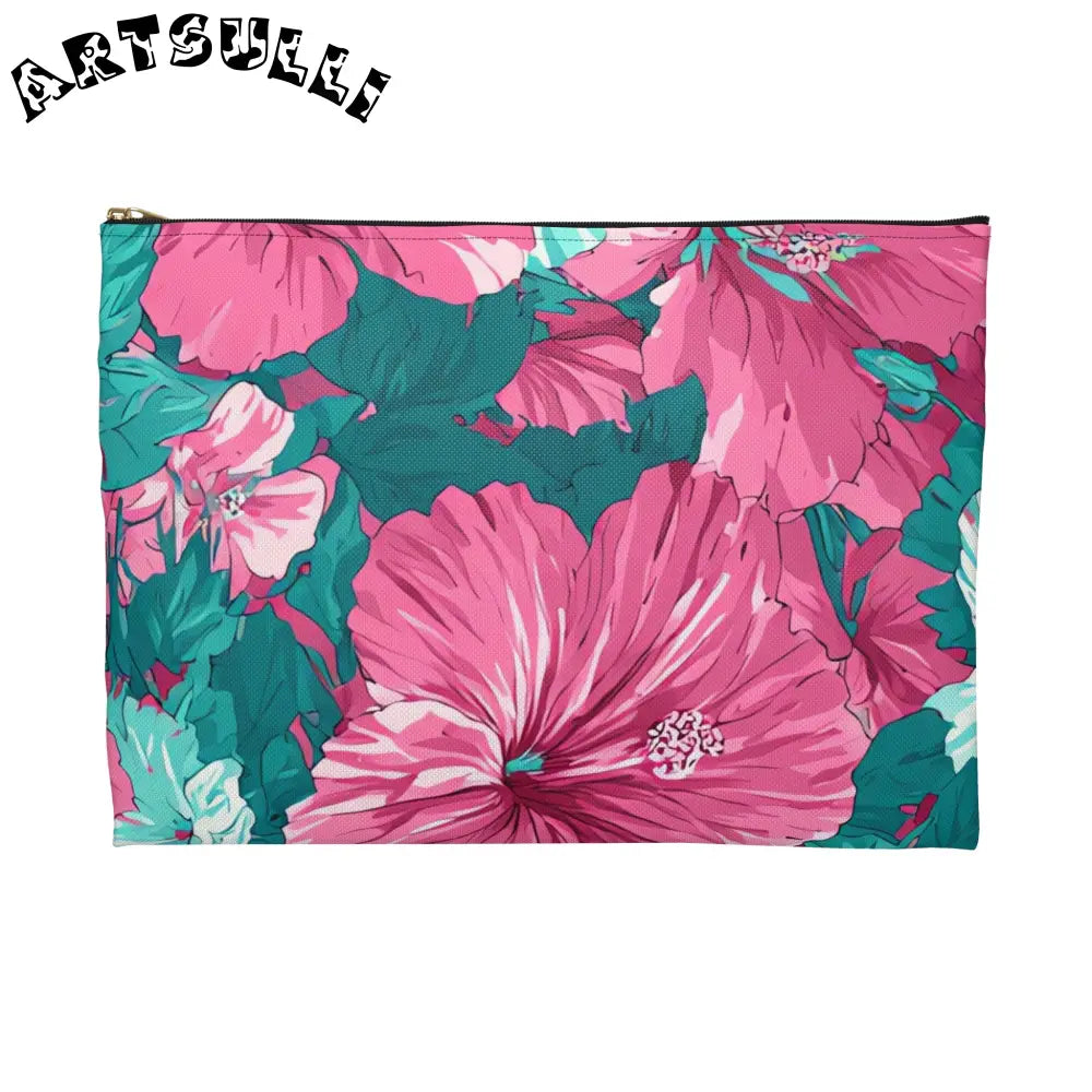 Pink Hibiscus Floral Aloha Accessory Pouch, Artsulli - Art is Long, Life is Short, Bags, , , , , , , 