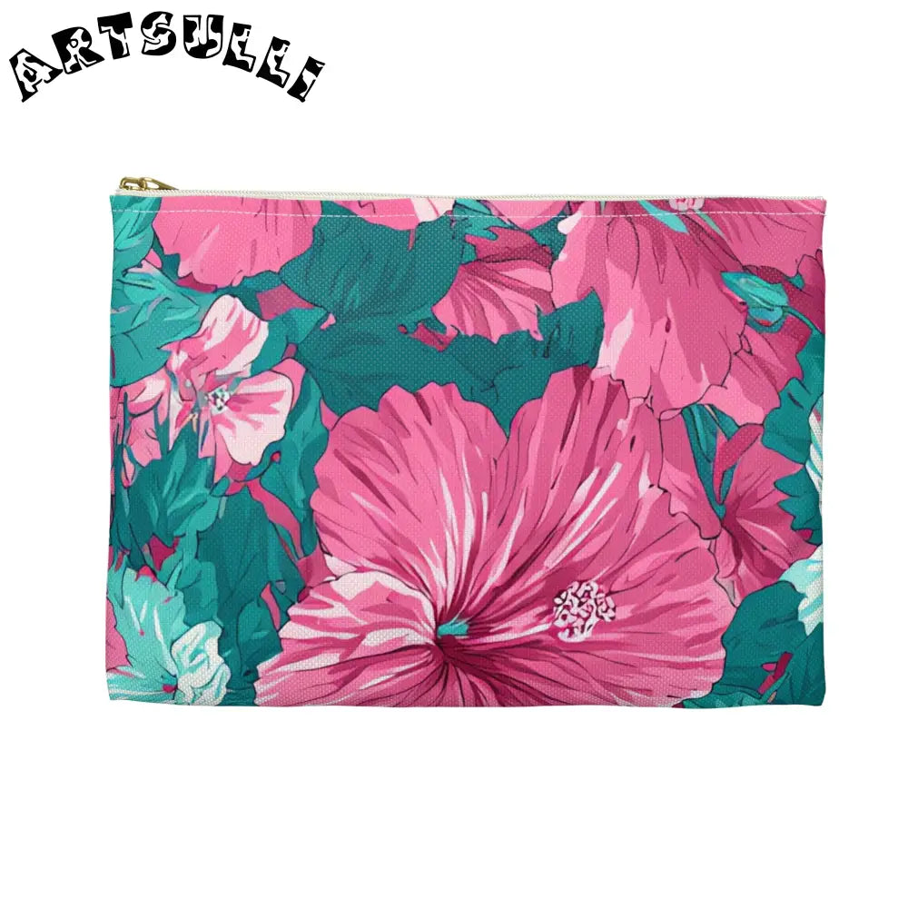 Pink Hibiscus Floral Aloha Accessory Pouch, Artsulli - Art is Long, Life is Short, Bags, , , , , , , 