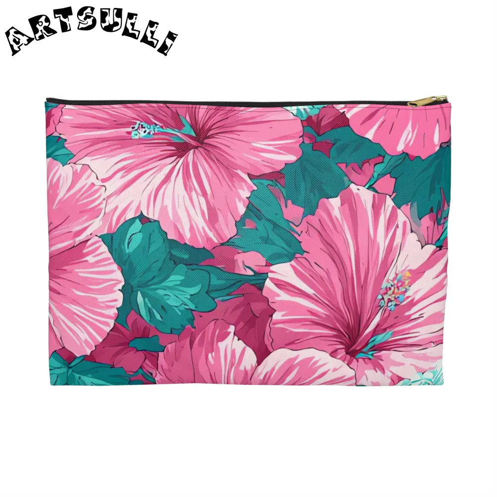 JAKKOUTTHEBXX Pink Hibiscus Floral Aloha Accessory Pouch 2025
