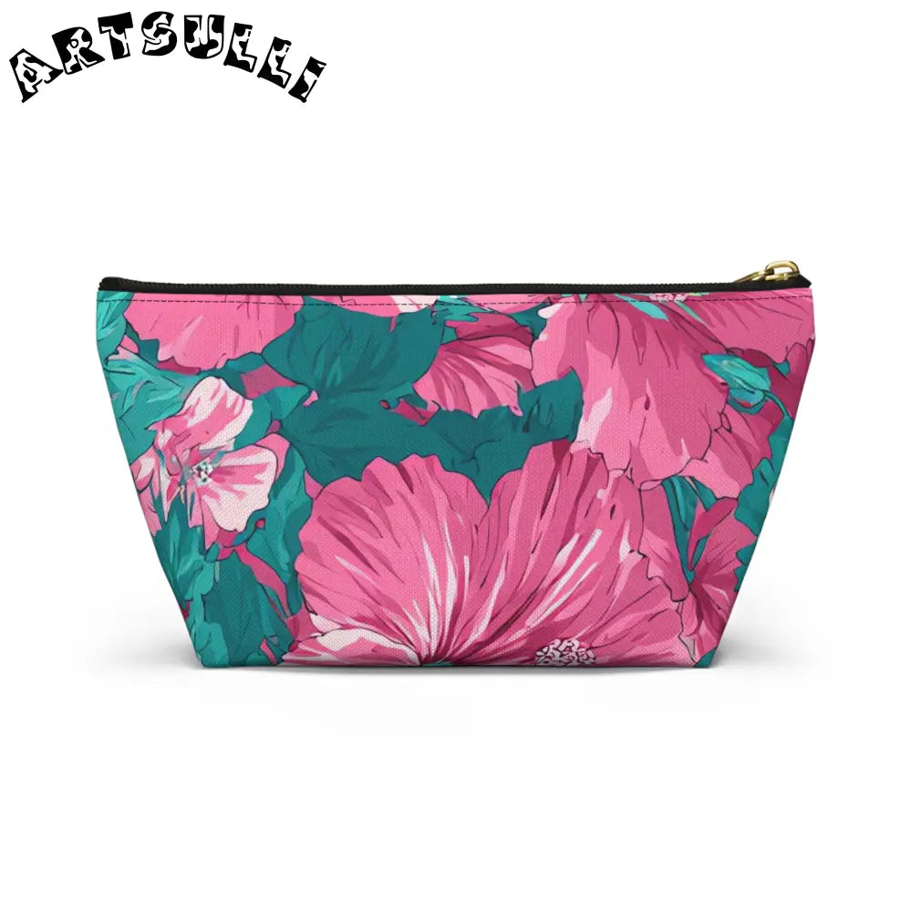 Pink Hibiscus Floral T-Bottom Pouch, Artsulli - Art is Long, Life is Short, Bags, , , , , , , 