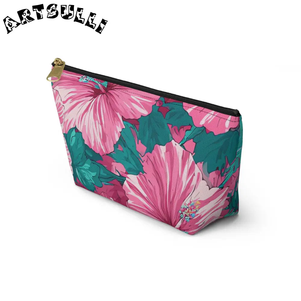 Pink Hibiscus Floral T-Bottom Pouch, Artsulli - Art is Long, Life is Short, Bags, , , , , , , 