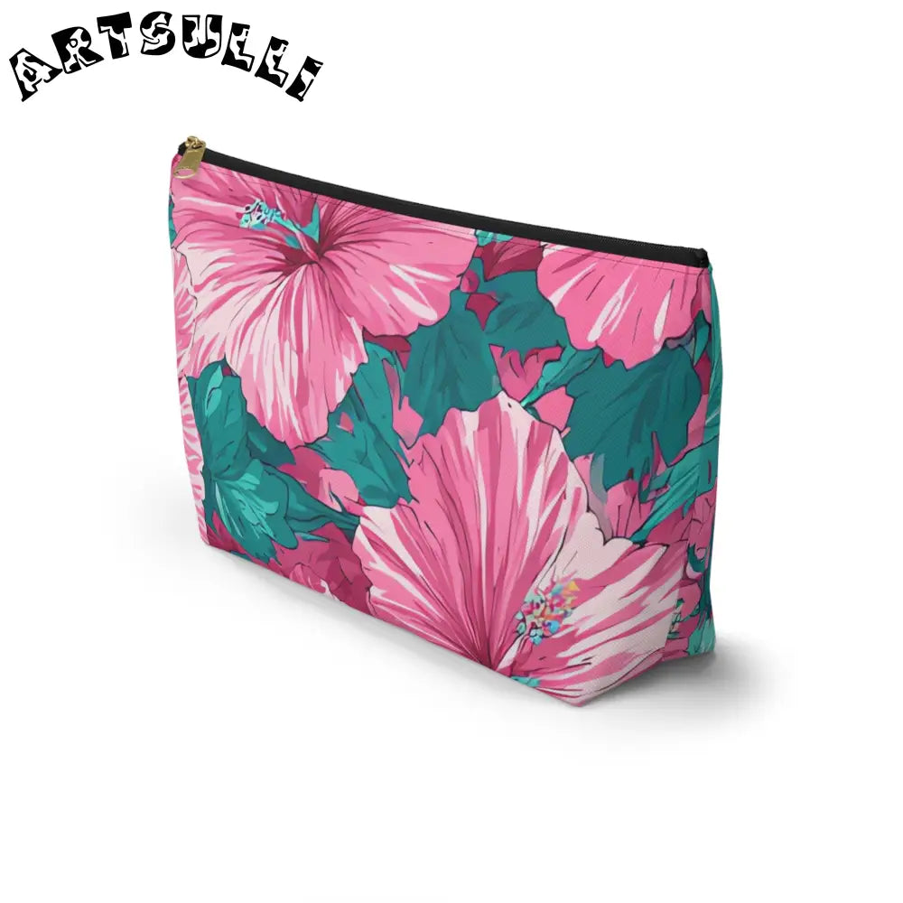 Pink Hibiscus Floral T-Bottom Pouch, Artsulli - Art is Long, Life is Short, Bags, , , , , , , 