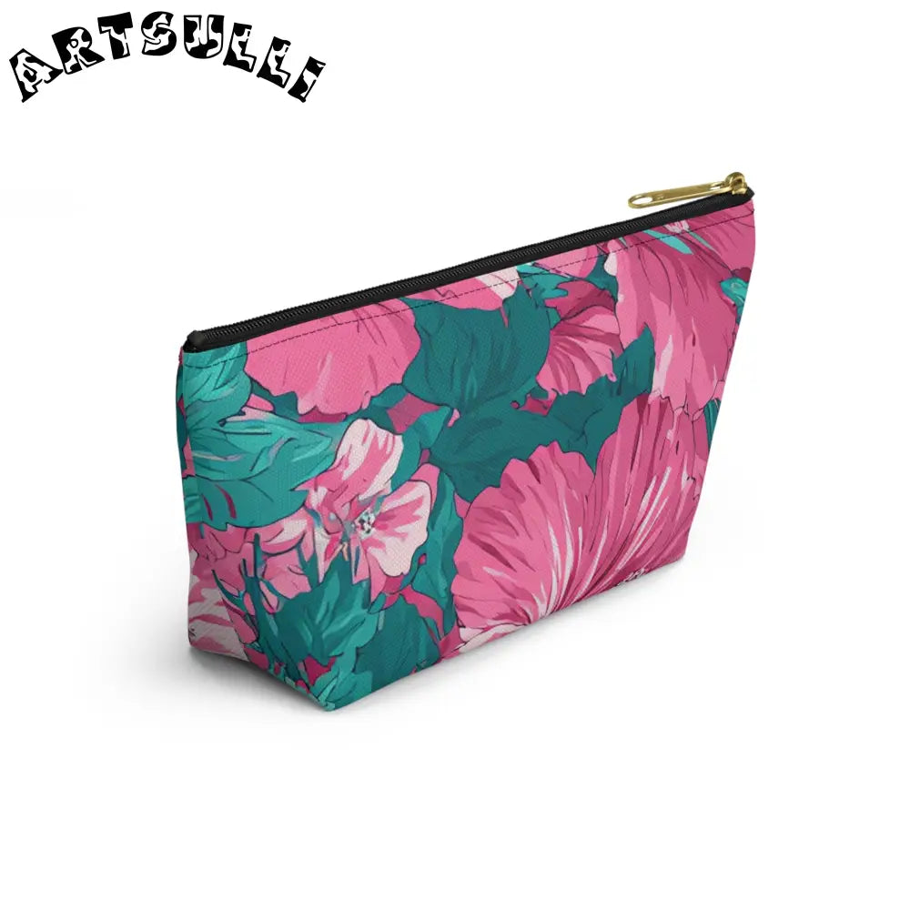Pink Hibiscus Floral T-Bottom Pouch, Artsulli - Art is Long, Life is Short, Bags, , , , , , , 