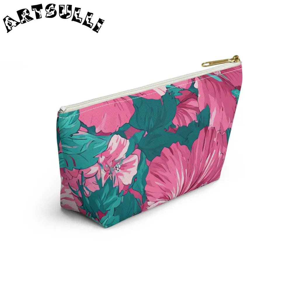 Pink Hibiscus Floral T-Bottom Pouch, Artsulli - Art is Long, Life is Short, Bags, , , , , , , 