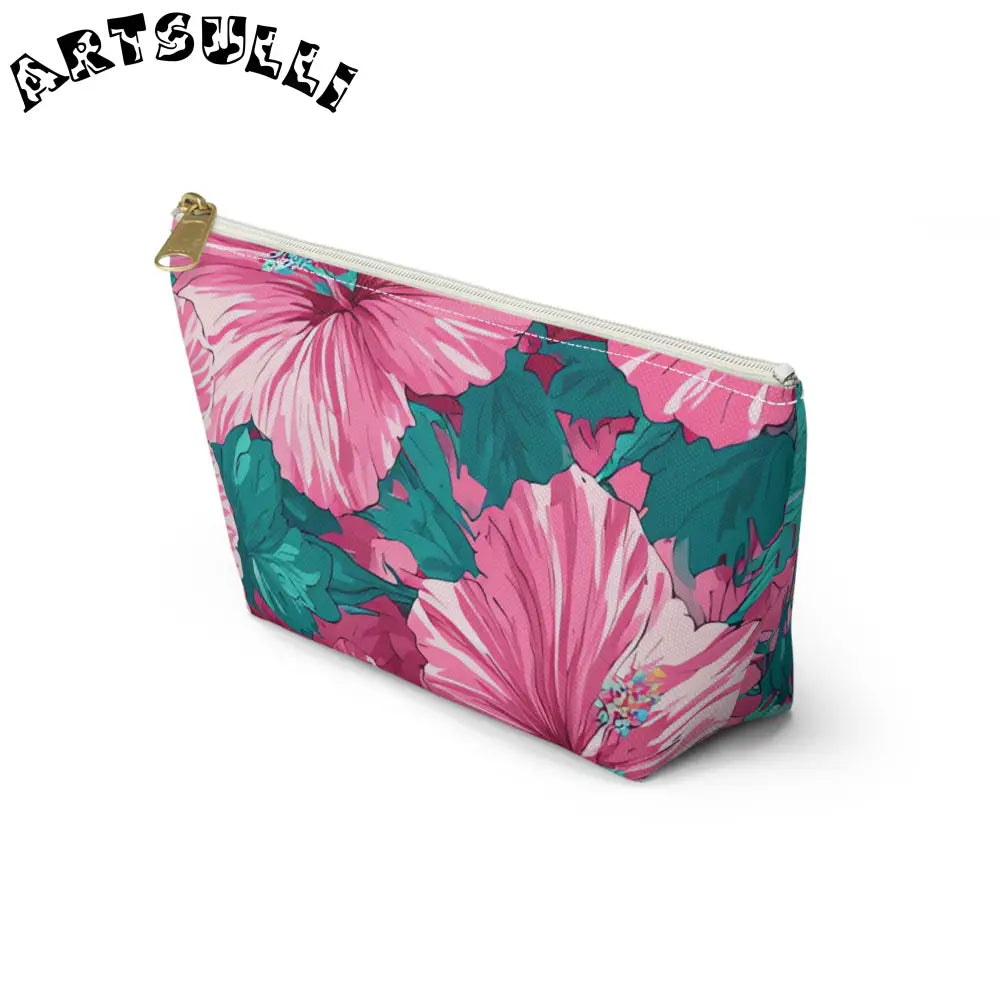 Pink Hibiscus Floral T-Bottom Pouch, Artsulli - Art is Long, Life is Short, Bags, , , , , , , 