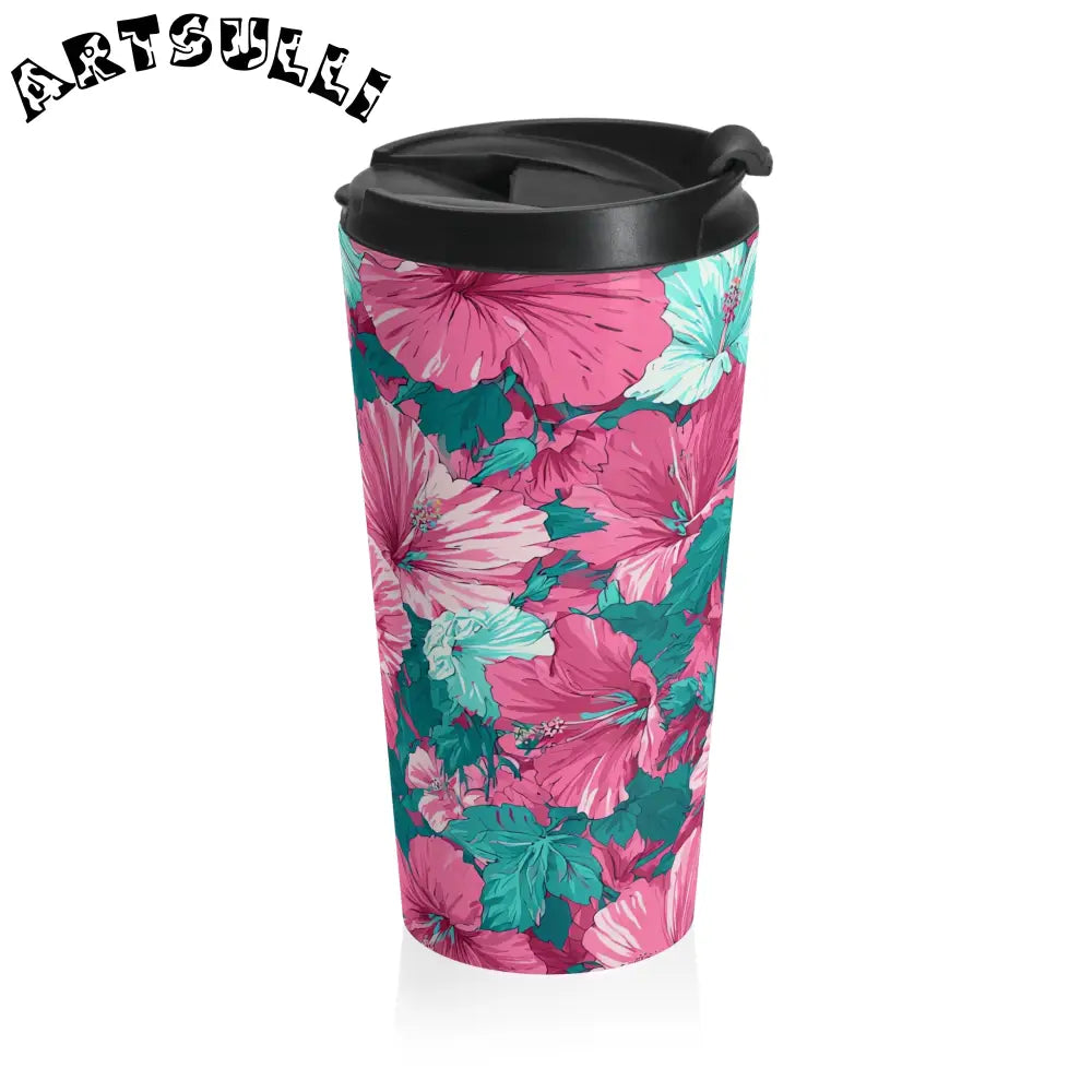 Pink Hibiscus Stainless Steel Mug for a Busy Everyday Life, Artsulli - Art is Long, Life is Short, Mug, , , , , , , 