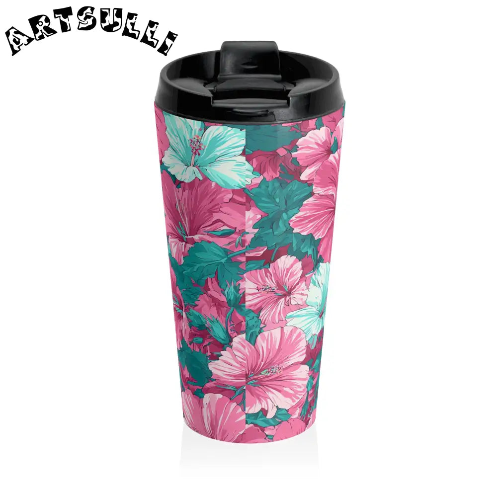 Pink Hibiscus Stainless Steel Mug for a Busy Everyday Life, Artsulli - Art is Long, Life is Short, Mug, , , , , , , 