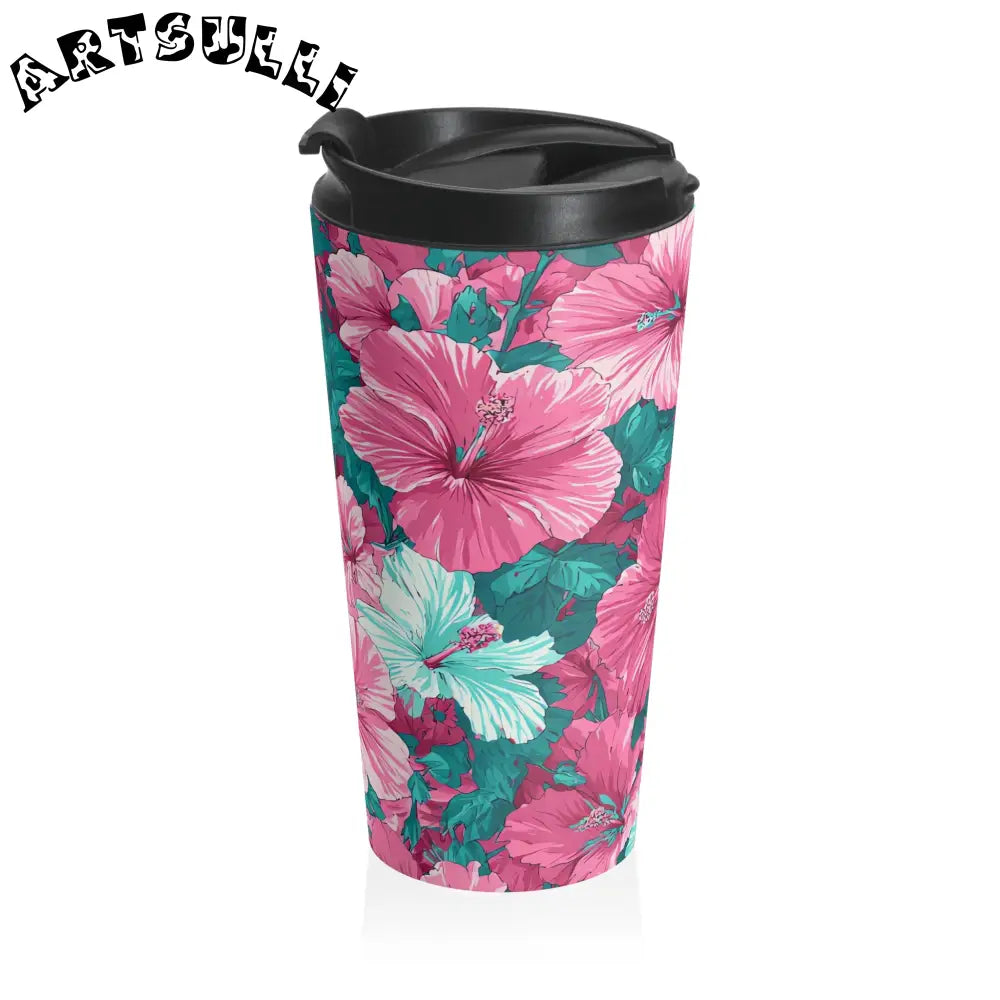 Pink Hibiscus Stainless Steel Mug for a Busy Everyday Life, Artsulli - Art is Long, Life is Short, Mug, , , , , , , 