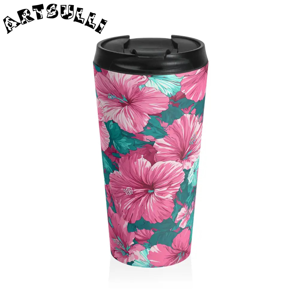 Pink Hibiscus Stainless Steel Mug for a Busy Everyday Life, Artsulli - Art is Long, Life is Short, Mug, Size, 15oz, , , , , 43191706898073495855