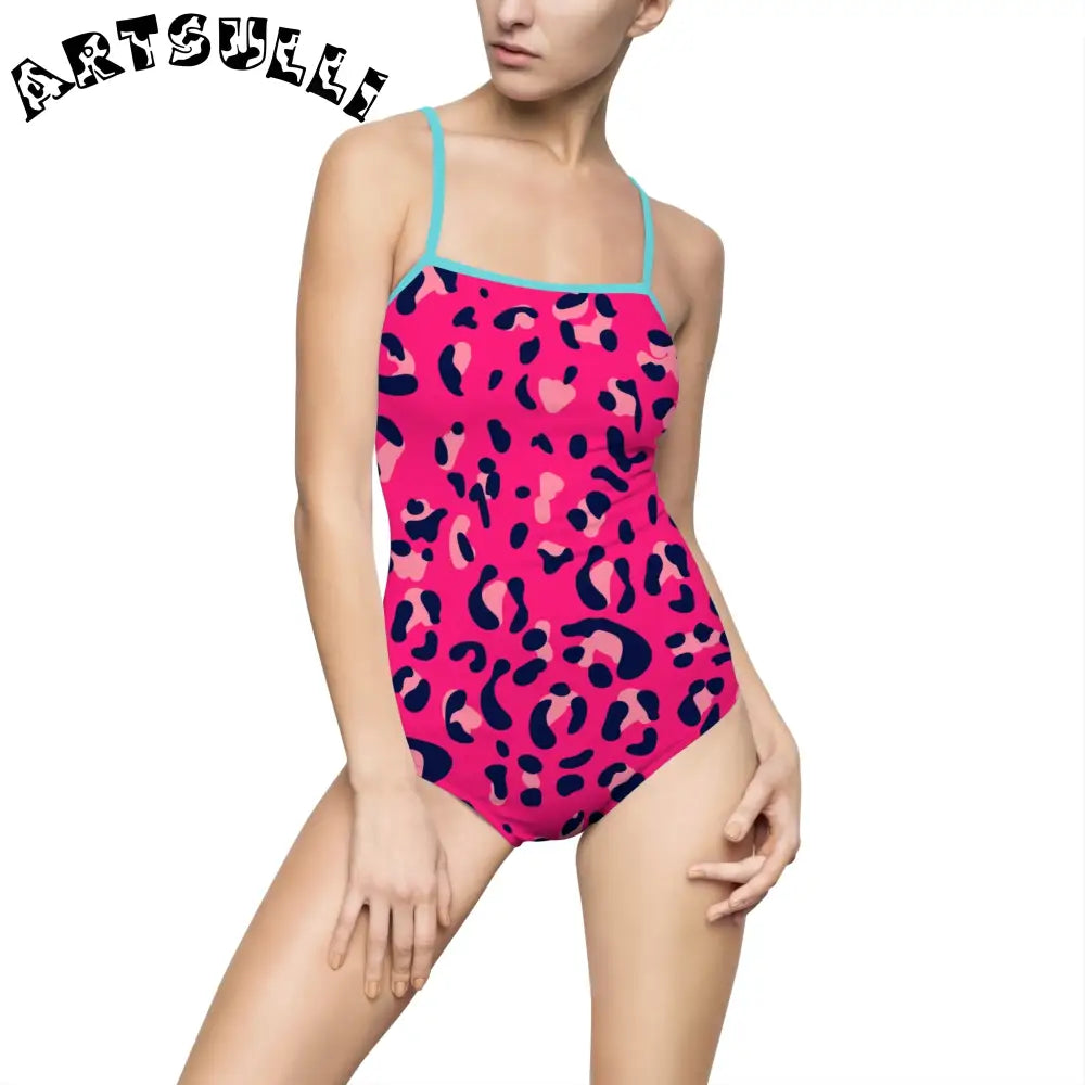 Pink Leopard One-Piece Swimsuit, Artsulli - Art is Long, Life is Short, All Over Prints, Size, XS, Color, Ocean, , , 22527210359113394735