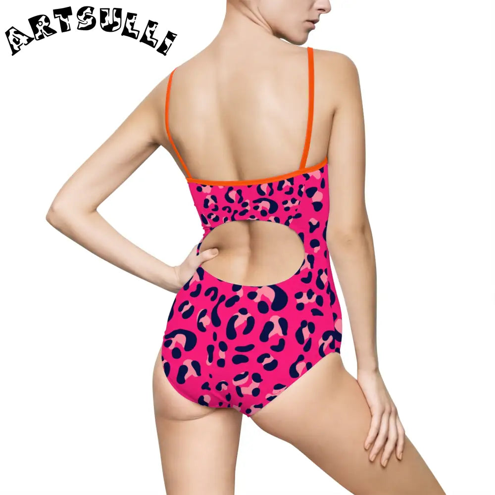 Pink Leopard One-Piece Swimsuit, Artsulli - Art is Long, Life is Short, All Over Prints, , , , , , , 