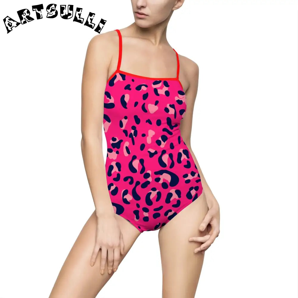 Pink Leopard One-Piece Swimsuit, Artsulli - Art is Long, Life is Short, All Over Prints, Size, XS, Color, Red, , , 46505916506558798979