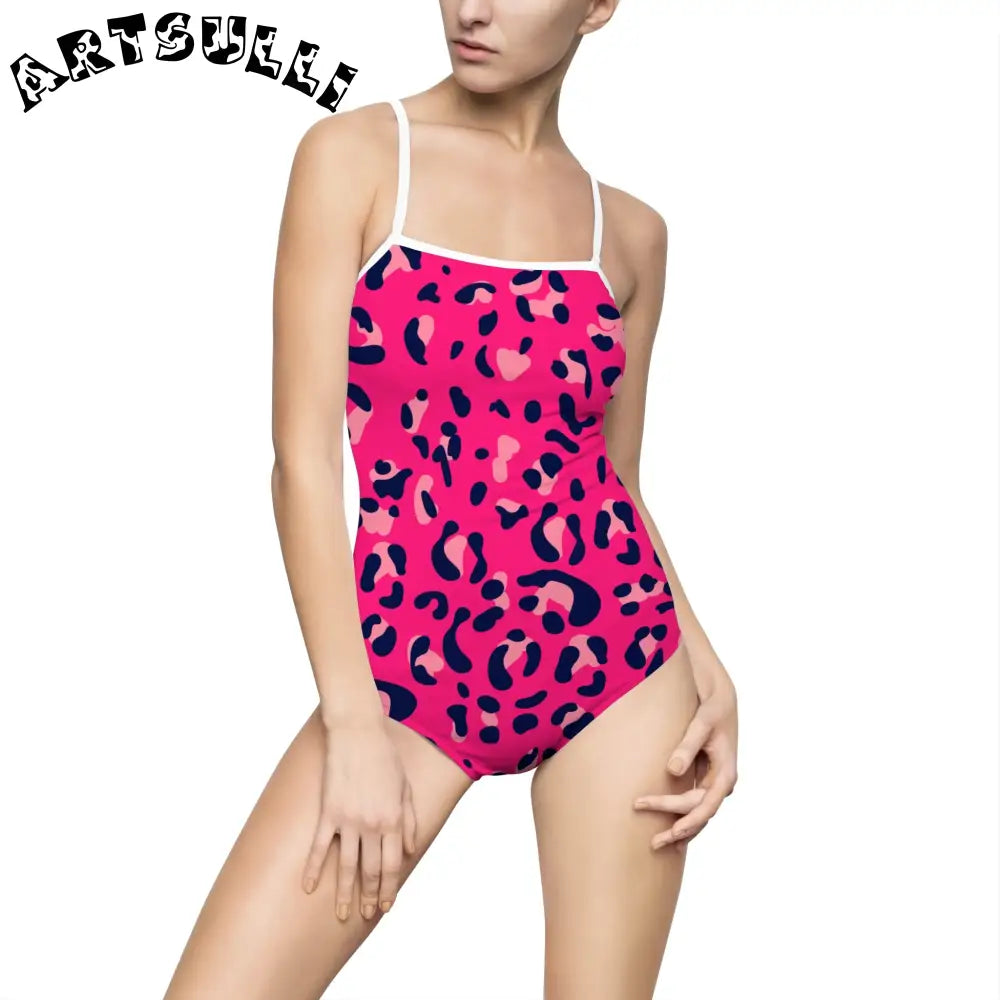 Pink Leopard One-Piece Swimsuit, Artsulli - Art is Long, Life is Short, All Over Prints, Size, XS, Color, White, , , 30402494014816059548