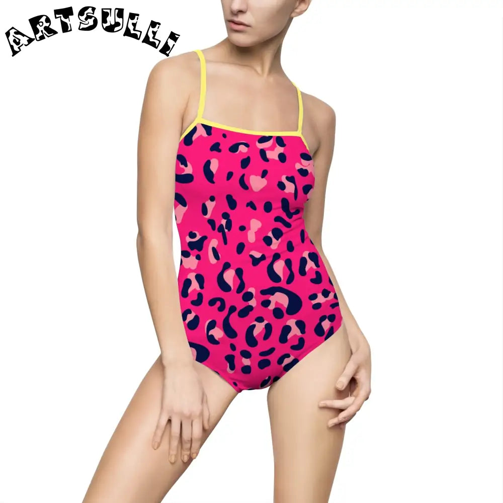 Pink Leopard One-Piece Swimsuit, Artsulli - Art is Long, Life is Short, All Over Prints, Size, XS, Color, Yellow, , , 20460614847426983813