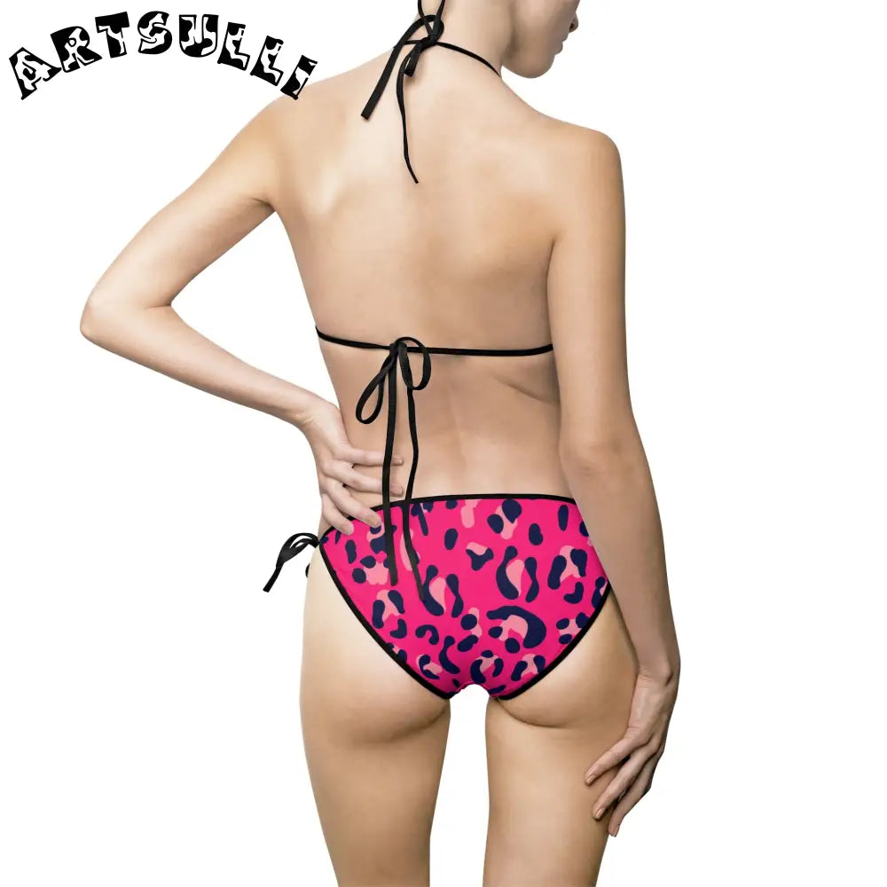 Pink Leopard Print Bikini Swimsuit, Artsulli - Art is Long, Life is Short, All Over Prints, , , , , , , 