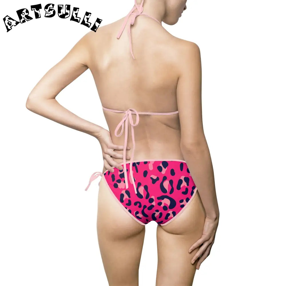Pink Leopard Print Bikini Swimsuit, Artsulli - Art is Long, Life is Short, All Over Prints, , , , , , , 