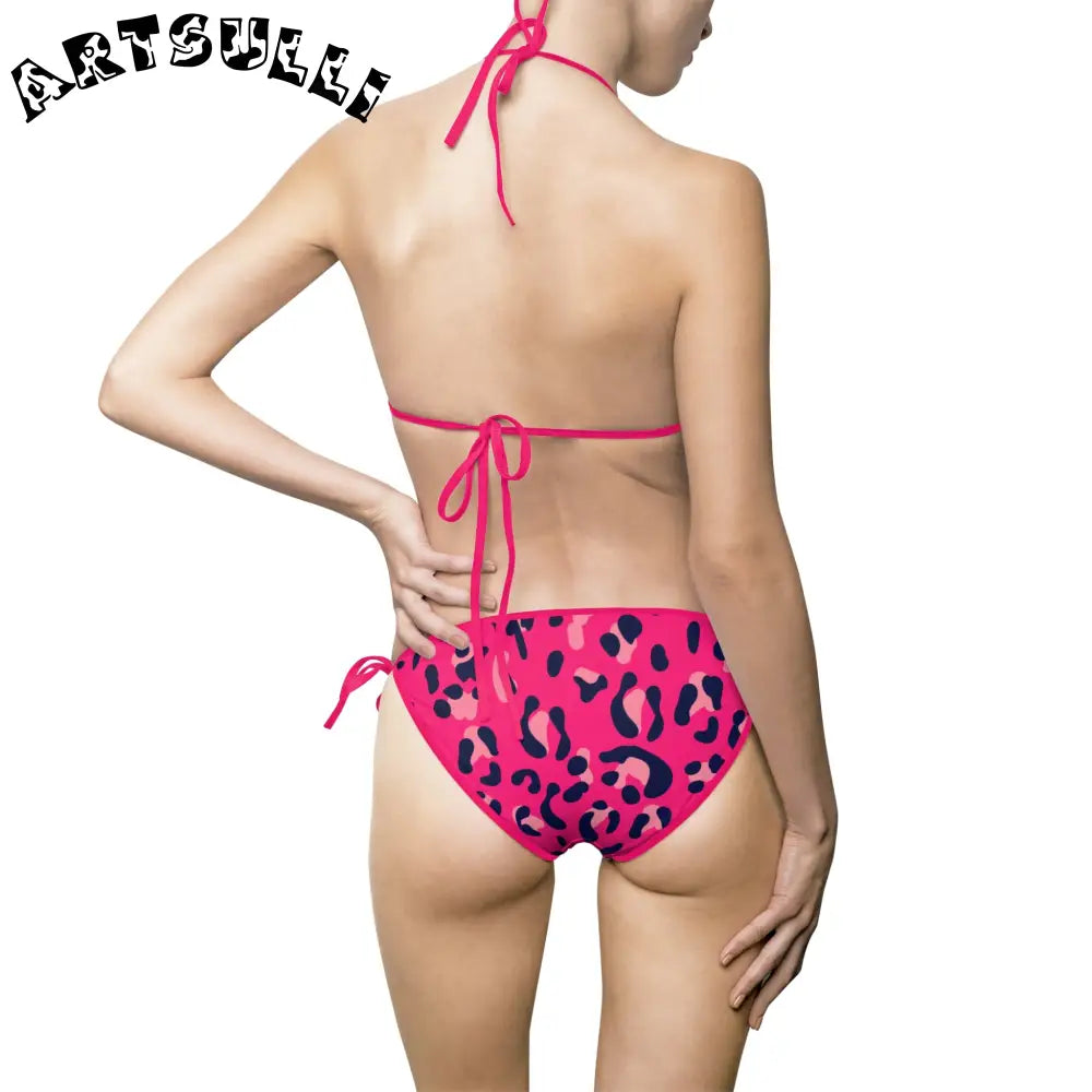 Pink Leopard Print Bikini Swimsuit, Artsulli - Art is Long, Life is Short, All Over Prints, , , , , , , 