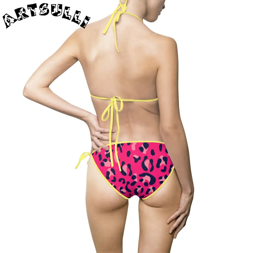 Pink Leopard Print Bikini Swimsuit, Artsulli - Art is Long, Life is Short, All Over Prints, , , , , , , 