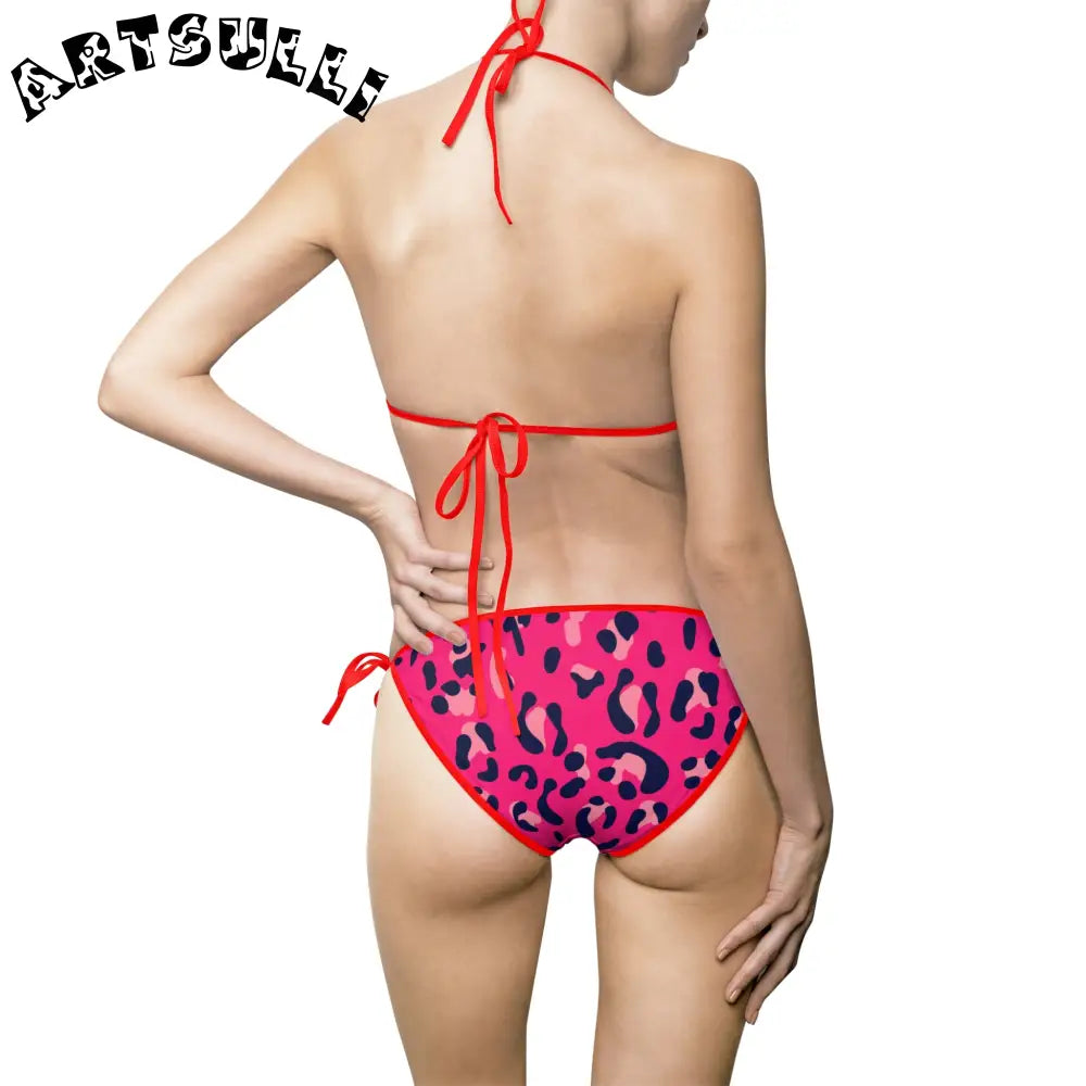 Pink Leopard Print Bikini Swimsuit, Artsulli - Art is Long, Life is Short, All Over Prints, , , , , , , 