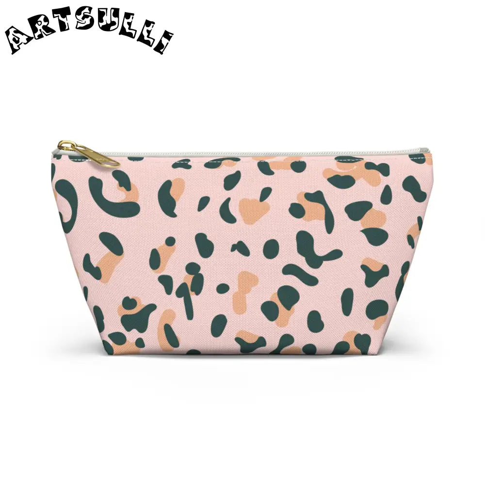 Pink Leopard Print Makeup Bag, Artsulli - Art is Long, Life is Short, Bags, Size, Small, Color, White zipper, , , 77570336213726119902