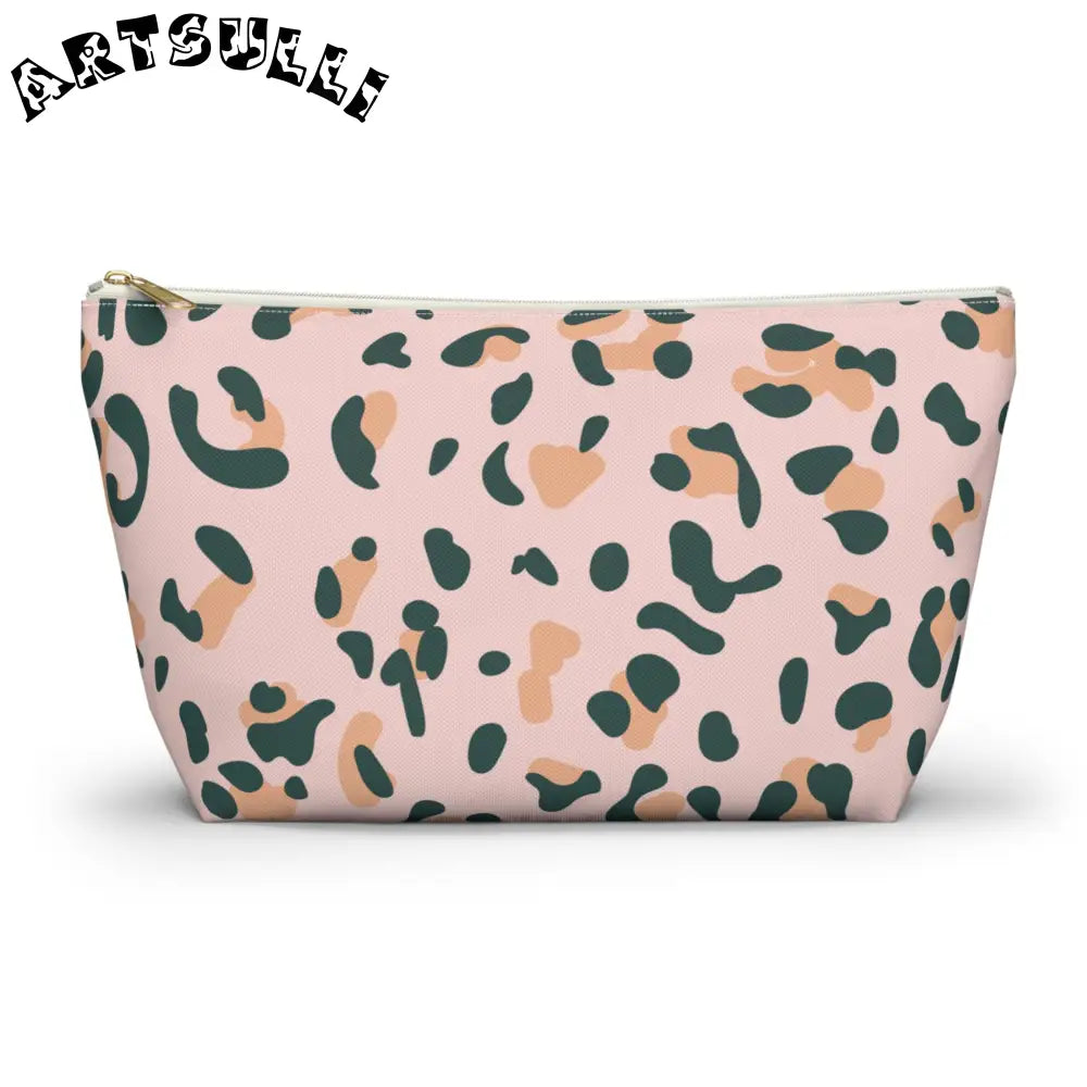 Pink Leopard Print Makeup Bag, Artsulli - Art is Long, Life is Short, Bags, Size, Large, Color, White zipper, , , 22571887188452198294