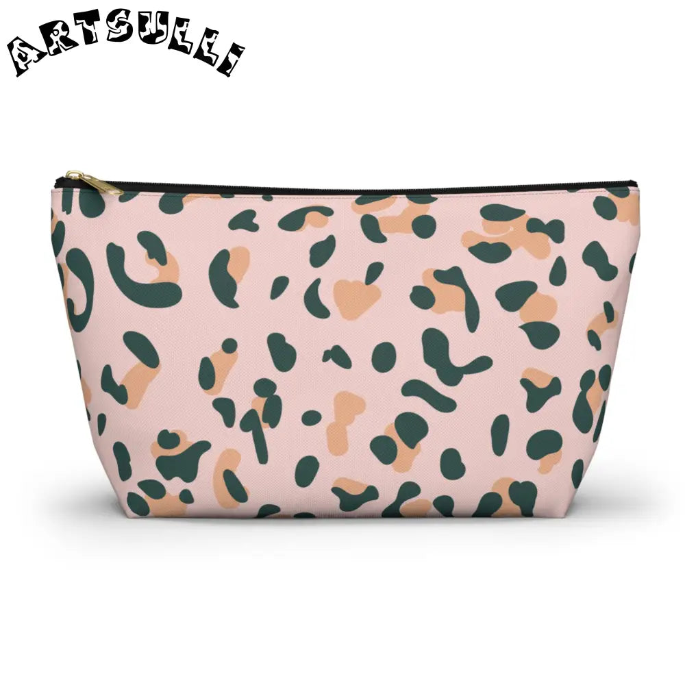 Pink Leopard Print Makeup Bag, Artsulli - Art is Long, Life is Short, Bags, Size, Large, Color, Black zipper, , , 25443281870259902375