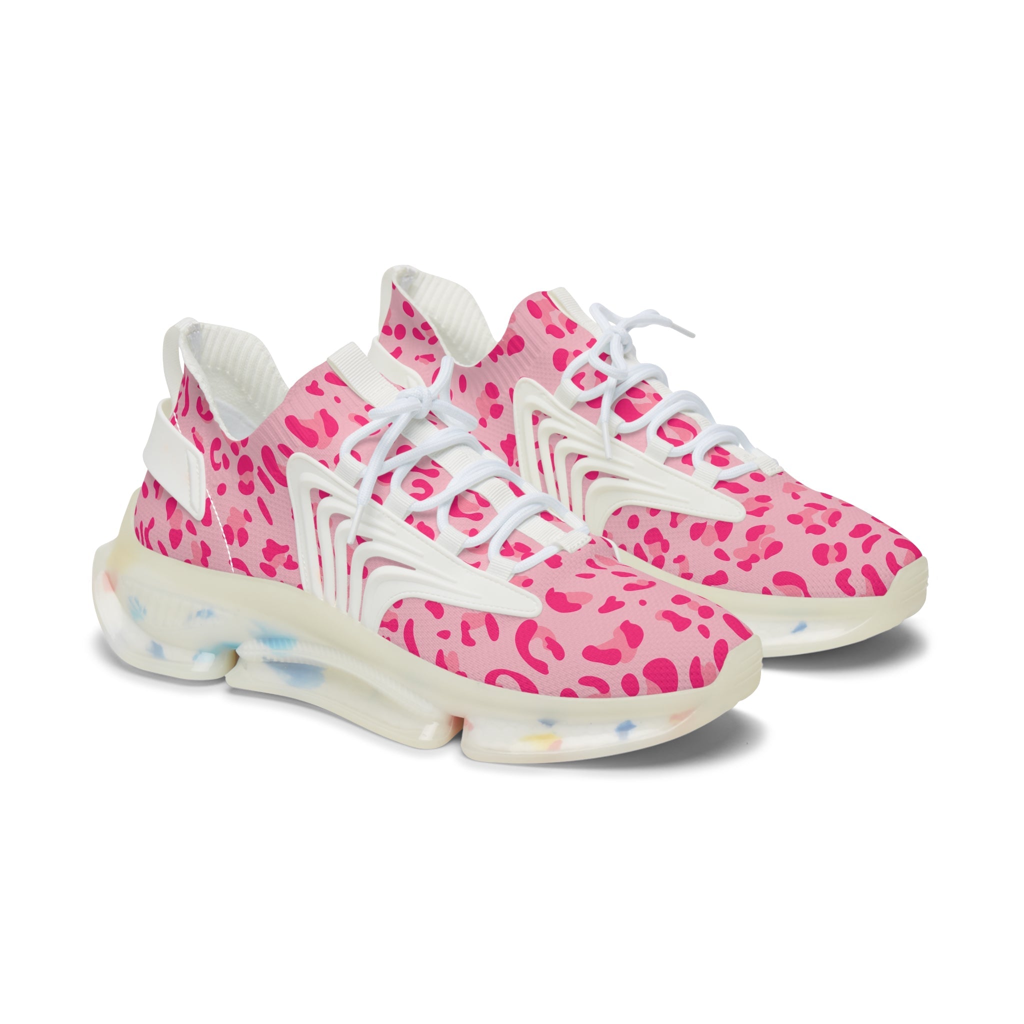 Pink Leopard Print Mesh Sneakers, Artsulli - Art is Long, Life is Short, Shoes, Color, White sole, Size, US 5.5, , , 27691730862120311260