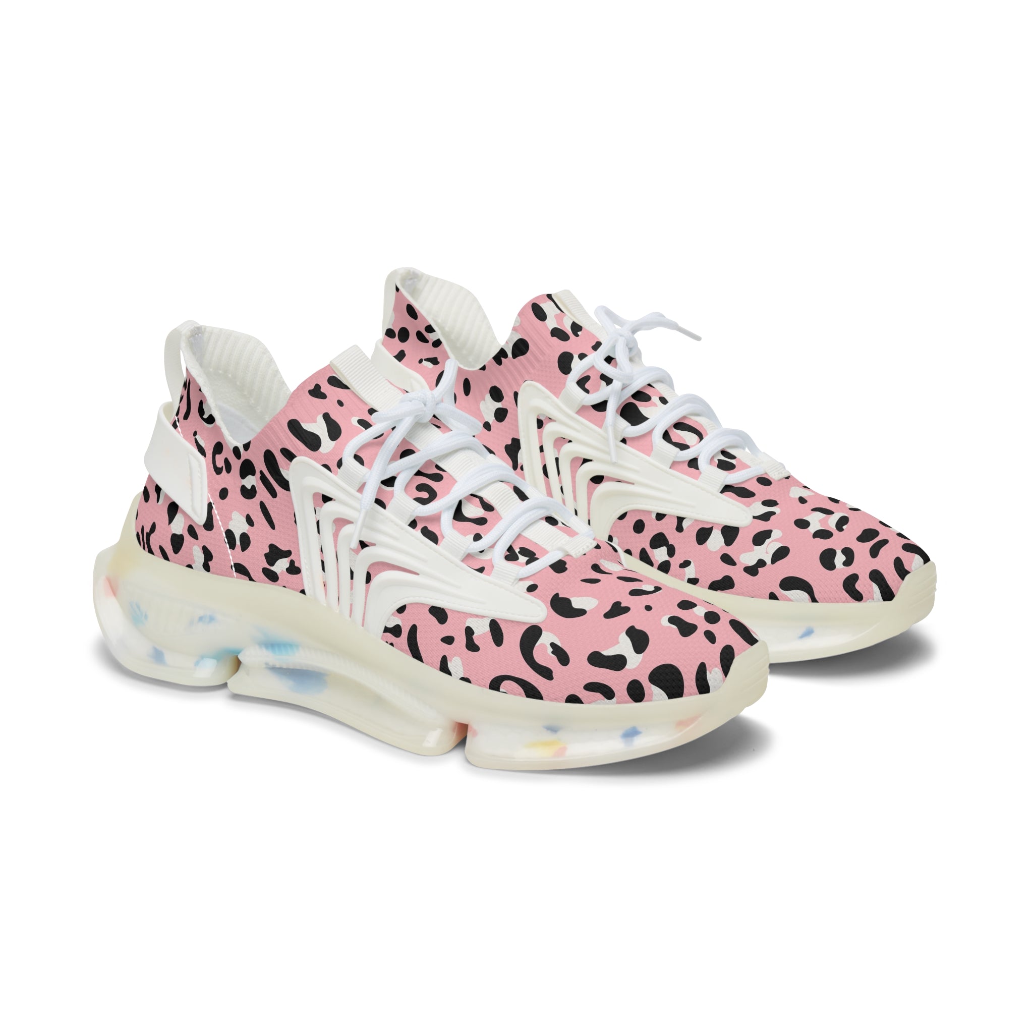 Pink Leopard Print Mesh Sneakers, Artsulli - Art is Long, Life is Short, Shoes, Color, White sole, Size, US 5.5, , , 27790057698004843618