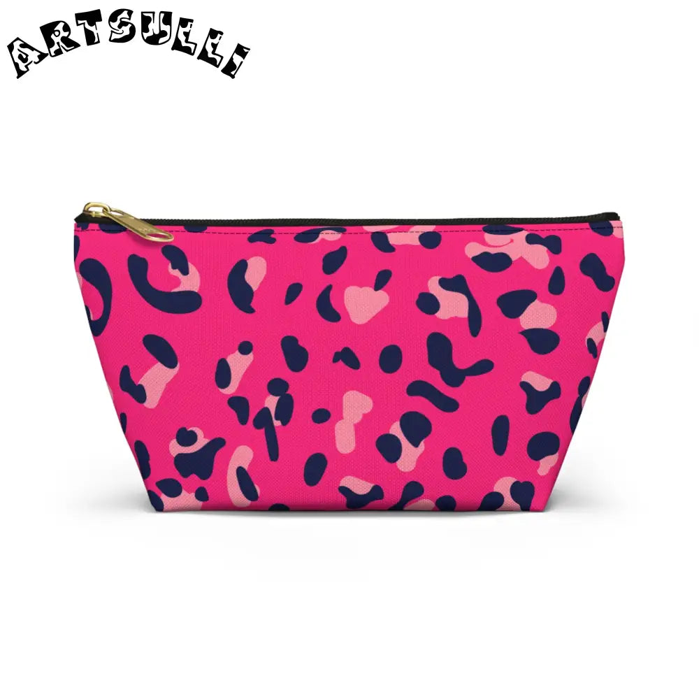 Pink Leopard Print Pouch, Artsulli - Art is Long, Life is Short, Bags, Size, Small, Color, Black zipper, , , 31698573923292875803