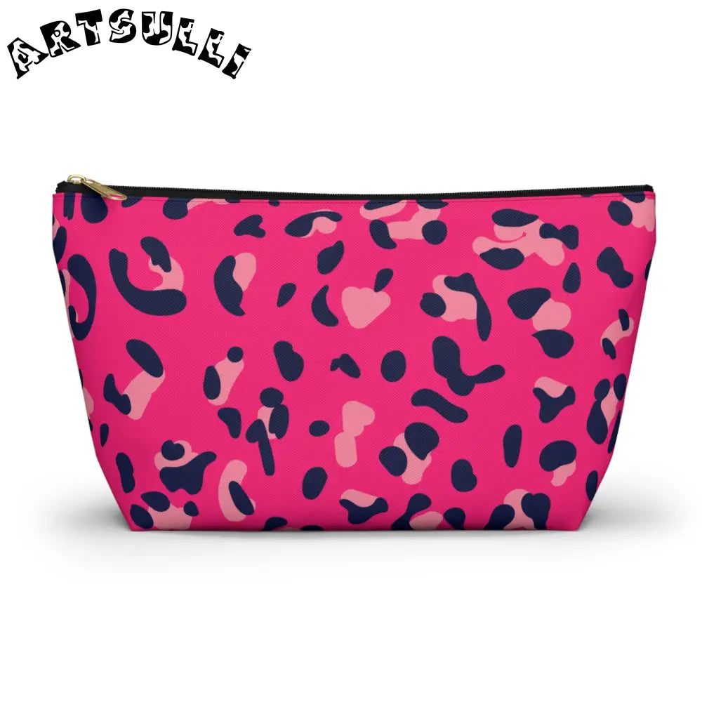 Pink Leopard Print Pouch, Artsulli - Art is Long, Life is Short, Bags, Size, Large, Color, Black zipper, , , 24366144831418724176
