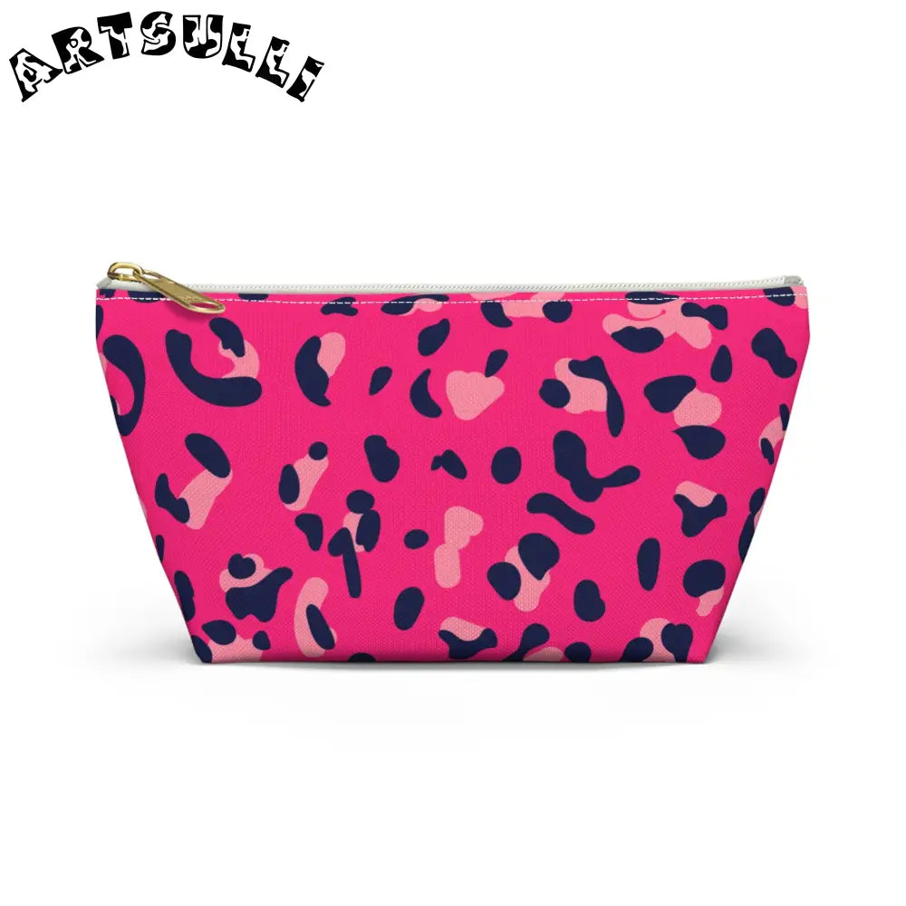 Pink Leopard Print Pouch, Artsulli - Art is Long, Life is Short, Bags, Size, Small, Color, White zipper, , , 12541738199824973467