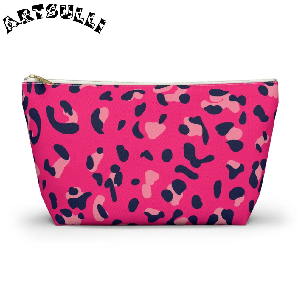 Pink Leopard Print Pouch, Artsulli - Art is Long, Life is Short, Bags, Size, Large, Color, White zipper, , , 24883912778827476514