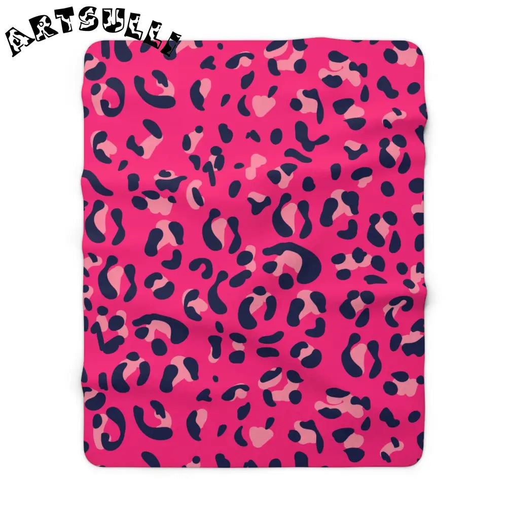 Pink Leopard Print Sherpa Fleece Blanket, Artsulli - Art is Long, Life is Short, Home Decor, Size, 60" × 80", , , , , 19088701741330884865