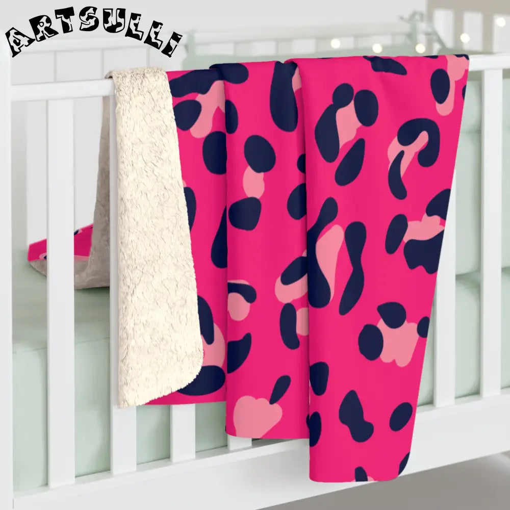 Pink Leopard Print Sherpa Fleece Blanket, Artsulli - Art is Long, Life is Short, Home Decor, , , , , , , 