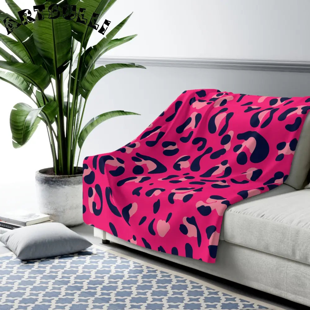 Pink Leopard Print Sherpa Fleece Blanket, Artsulli - Art is Long, Life is Short, Home Decor, , , , , , , 