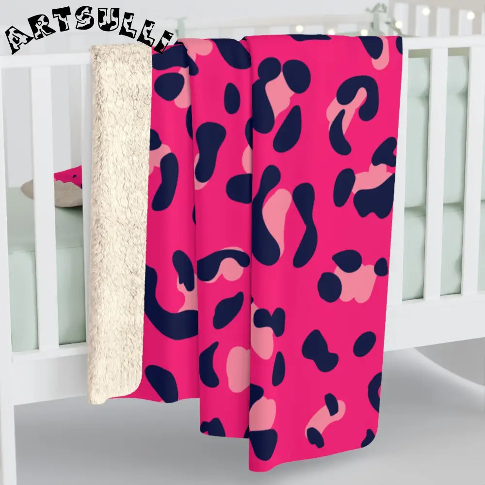 Pink Leopard Print Sherpa Fleece Blanket, Artsulli - Art is Long, Life is Short, Home Decor, , , , , , , 