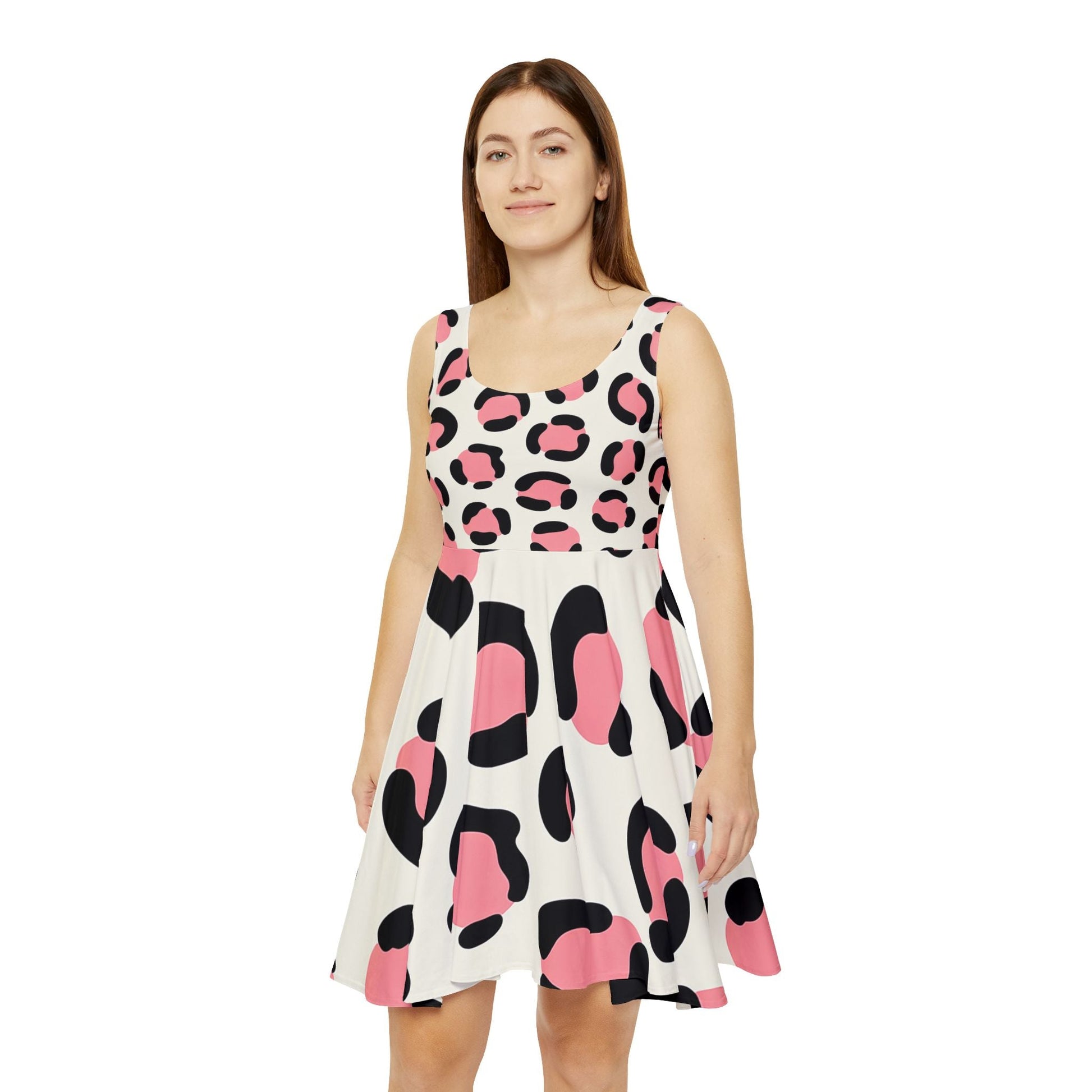 Pink Leopard Print Skater Dress, Artsulli - Art is Long, Life is Short, All Over Prints, , , , , , , 