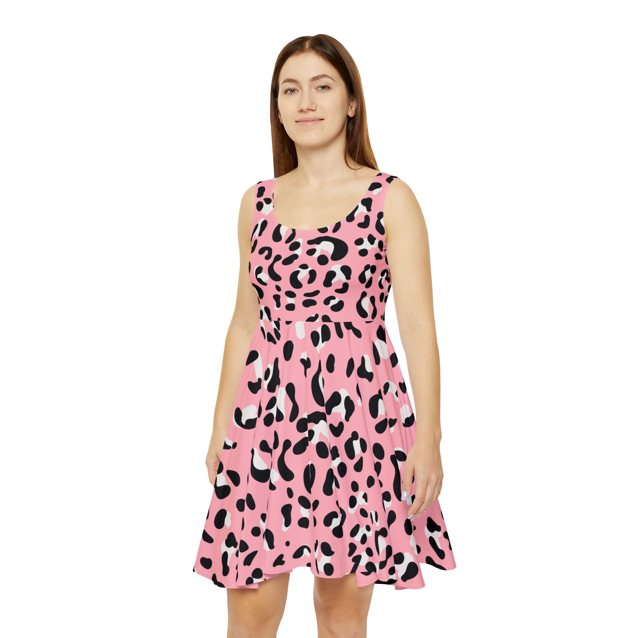 Pink Leopard Print Skater Dress, Artsulli - Art is Long, Life is Short, All Over Prints, , , , , , , 