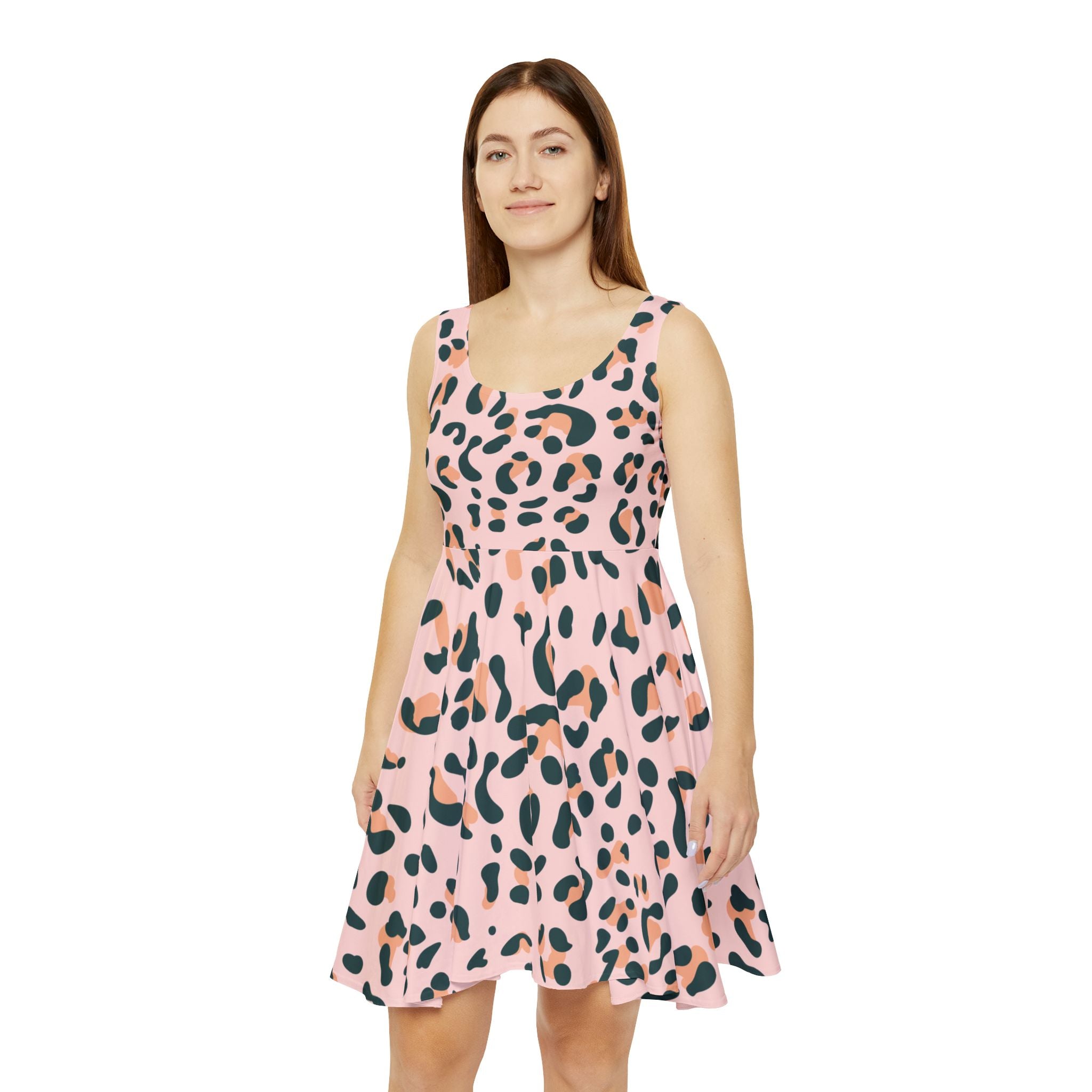 Pink Leopard Print Skater Dress, Artsulli - Art is Long, Life is Short, All Over Prints, , , , , , , 