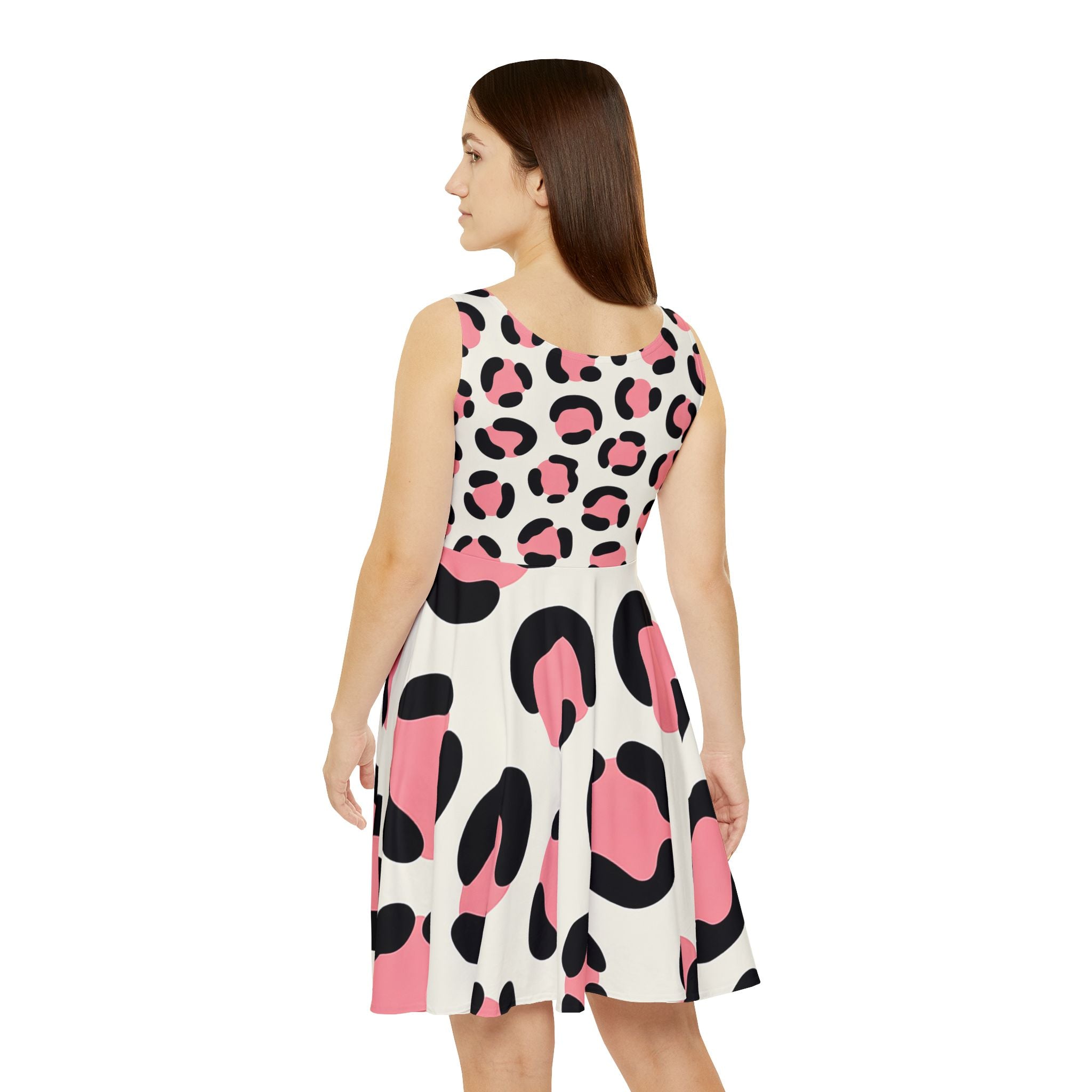 Pink Leopard Print Skater Dress, Artsulli - Art is Long, Life is Short, All Over Prints, , , , , , , 