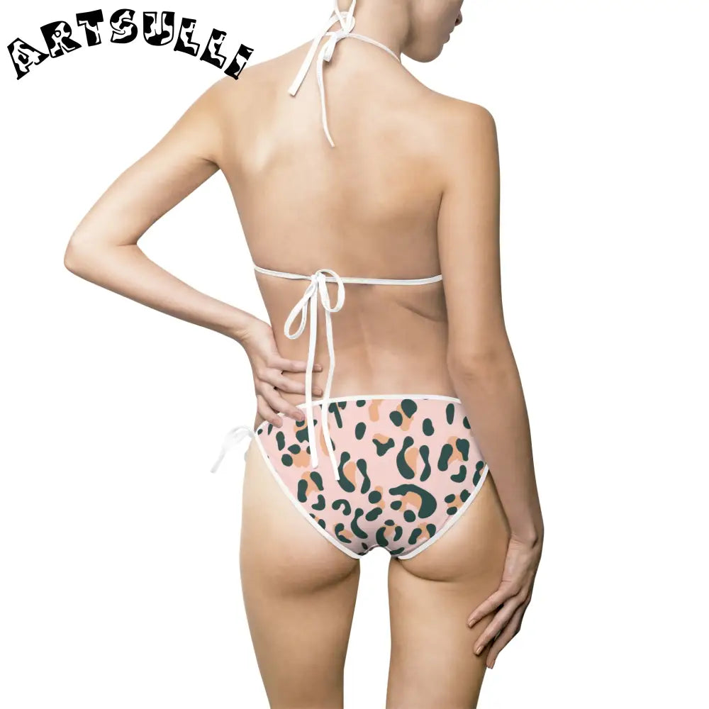Pink Leopard Print String Bikini Swimsuit, Artsulli - Art is Long, Life is Short, All Over Prints, , , , , , , 