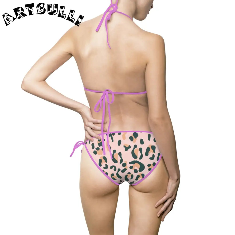 Pink Leopard Print String Bikini Swimsuit, Artsulli - Art is Long, Life is Short, All Over Prints, , , , , , , 