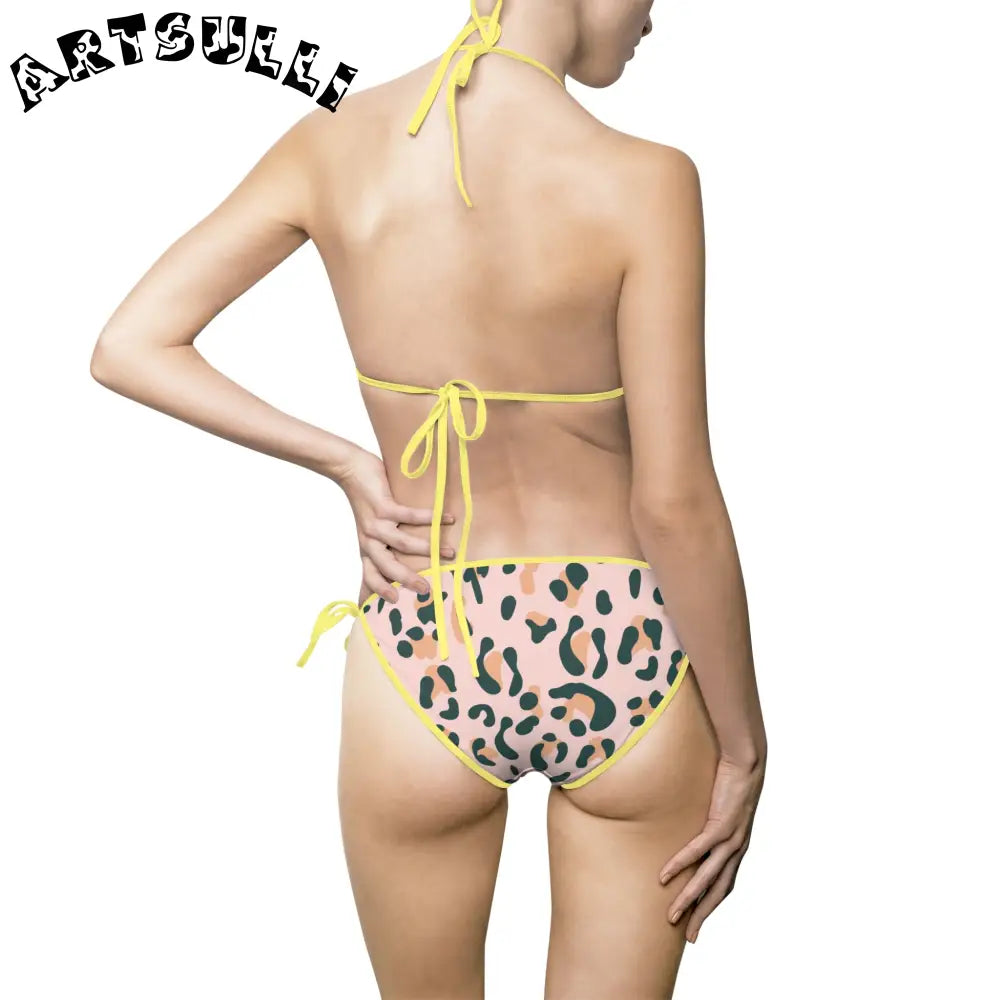 Pink Leopard Print String Bikini Swimsuit, Artsulli - Art is Long, Life is Short, All Over Prints, , , , , , , 