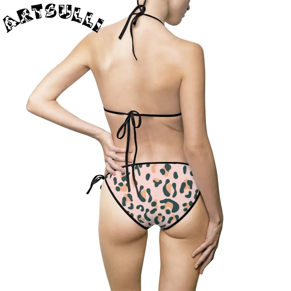 Pink Leopard Print String Bikini Swimsuit, Artsulli - Art is Long, Life is Short, All Over Prints, , , , , , , 