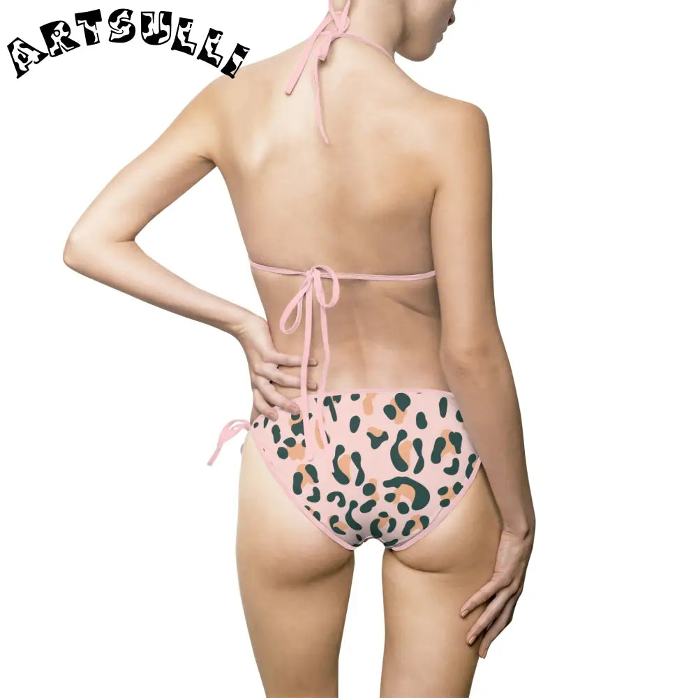Pink Leopard Print String Bikini Swimsuit, Artsulli - Art is Long, Life is Short, All Over Prints, , , , , , , 