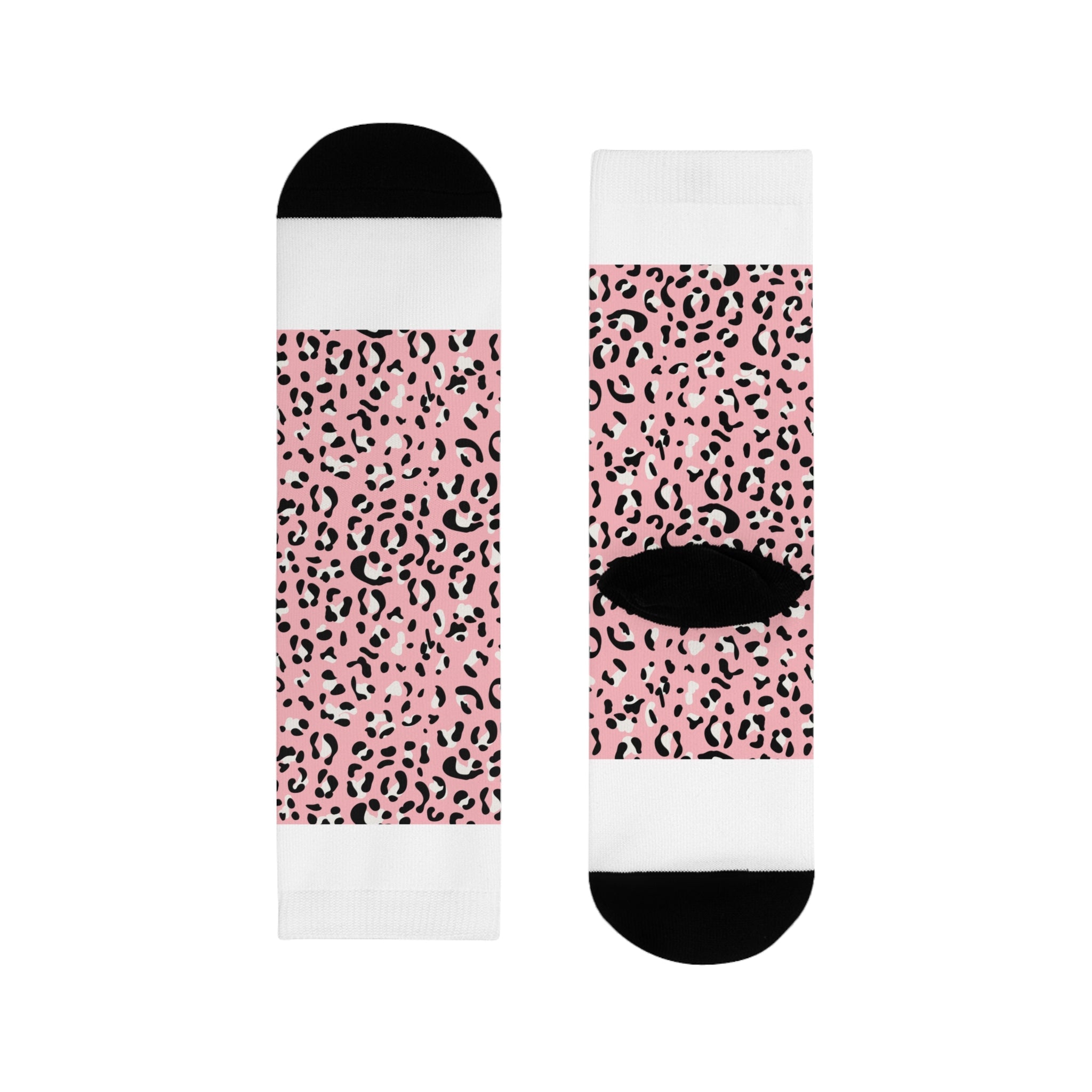 JAKKOUTTHEBXX Pink Leopard Print Sublimation Crew Socks 2025