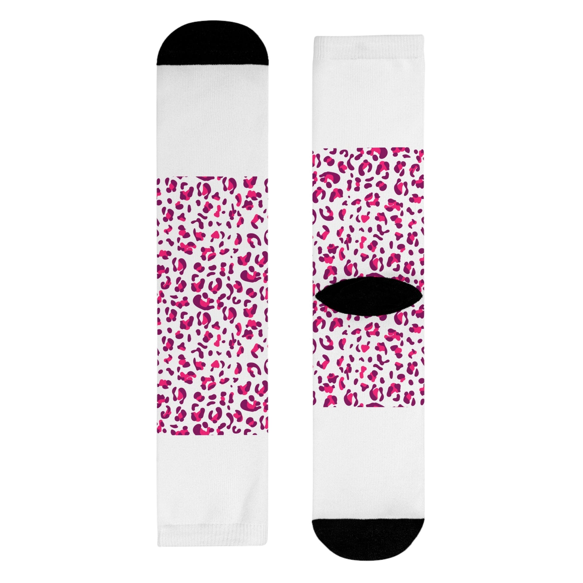 JAKKOUTTHEBXX Pink Leopard Print Sublimation Crew Socks 2025