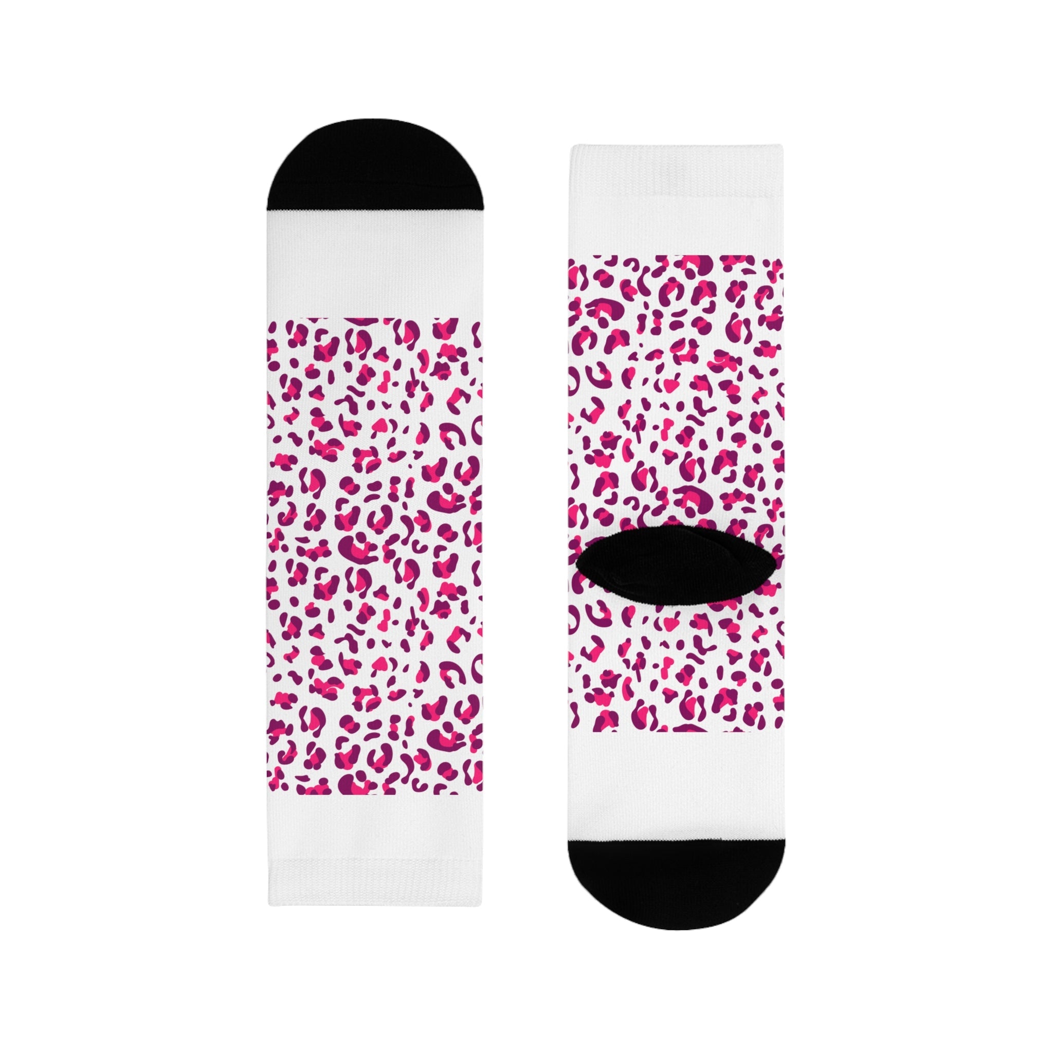 JAKKOUTTHEBXX Pink Leopard Print Sublimation Crew Socks 2025